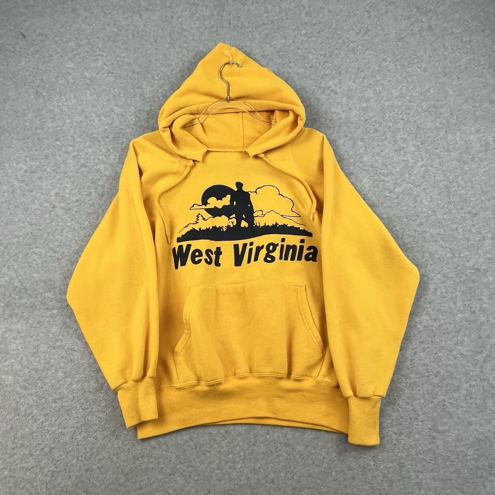 Vintage WVU West Virginia University Hoodie M 80s Football Raglan Yellow
